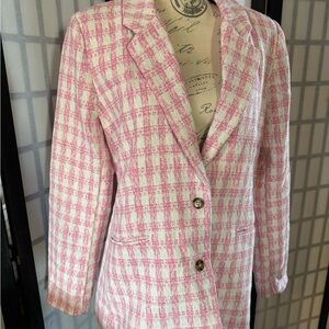 Francesca's Collections Pink and White Gingham Blazer
